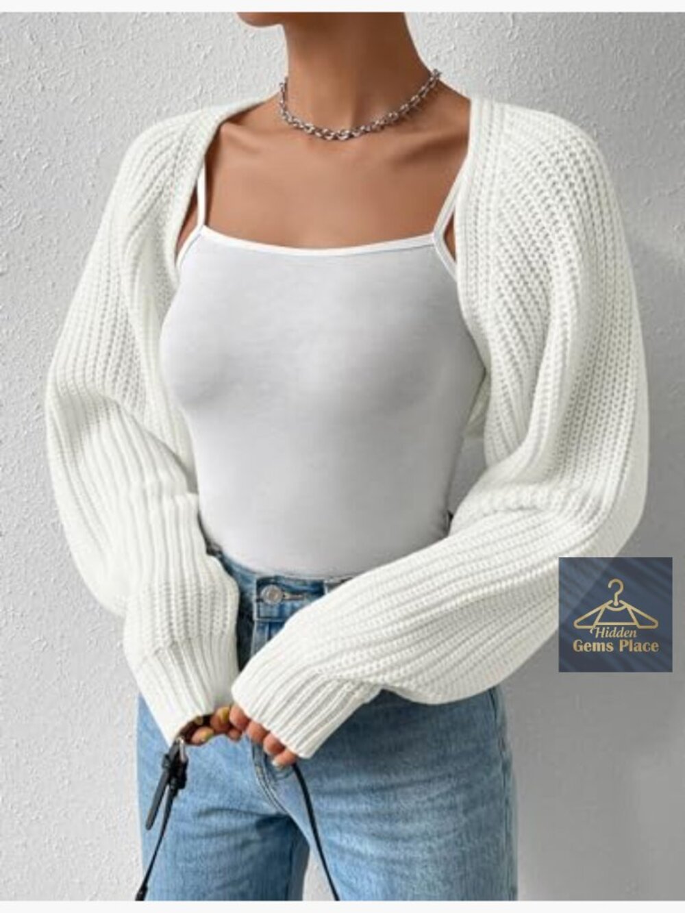 Long Sleeve Open Front Knit Crop Cardigan Bolero Shrug Sweater - Picture 2 of 7